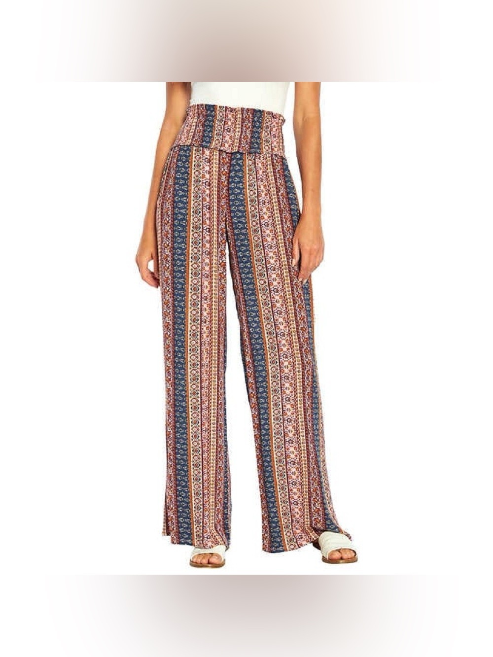 Three Dots Casual Boho Wide Leg Comfy Bohemian Elastic Waist Pants